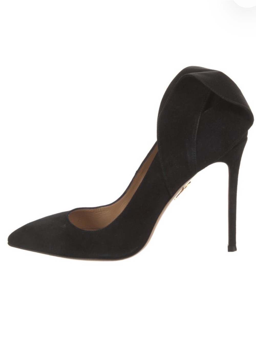 Charlotte Olympia Black Suede Pointed D'Orsay Stiletto Pumps